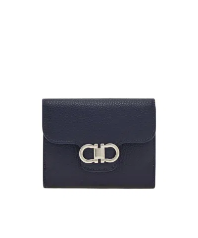 Ferragamo Gancini Compact Wallet In Blue