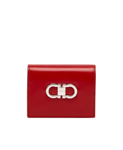 Ferragamo Gancini Compact Wallet In Red