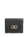 Ferragamo Gancini Grained Leather Compact Wallet In Gray