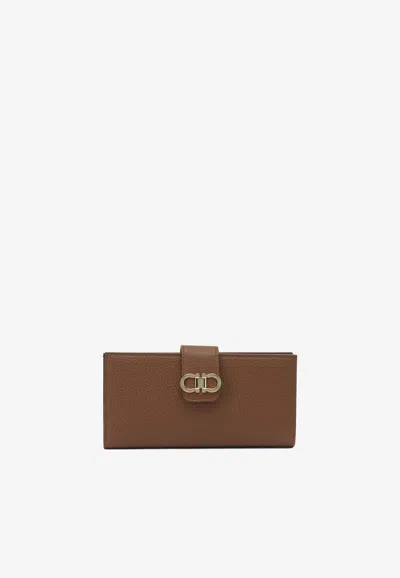 Ferragamo Gancini Continental Leather Wallet In Brown