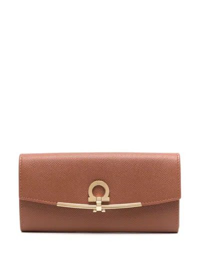 Ferragamo Gancini Continental Wallet In Brown