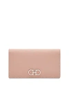 Ferragamo Gancini Continental Wallet In Hammered Leather In Rose/new Blush/silver