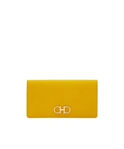Ferragamo Gancini Continental Wallet In Yellow