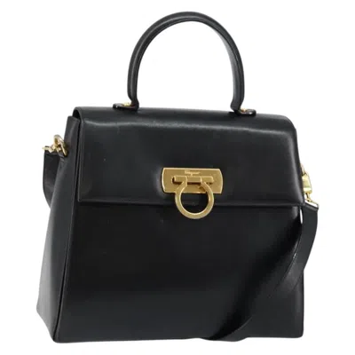 Pre-owned Ferragamo Gancini Convertible Top Handle Bag Leather Leather Handbag () In Black