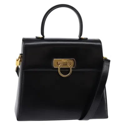Pre-owned Ferragamo Gancini Convertible Top Handle Bag Leather Leather Handbag () In Black
