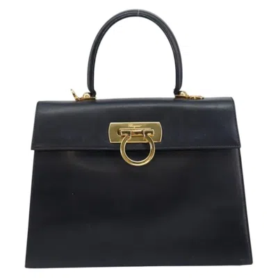 Pre-owned Ferragamo Gancini Convertible Top Handle Bag Leather Leather Handbag () In Blue