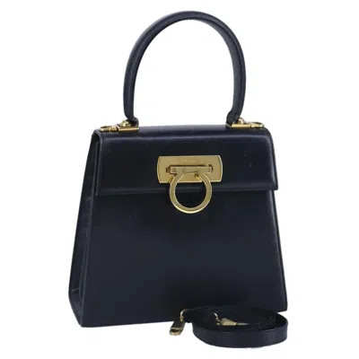 Pre-owned Ferragamo Gancini Convertible Top Handle Bag Leather Leather Handbag () In Blue