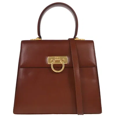Pre-owned Ferragamo Gancini Convertible Top Handle Bag Leather Leather Handbag () In Brown