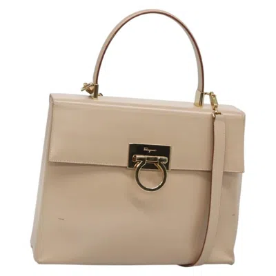 Pre-owned Ferragamo Gancini Convertible Top Handle Bag Leather Leather Handbag () In Sand