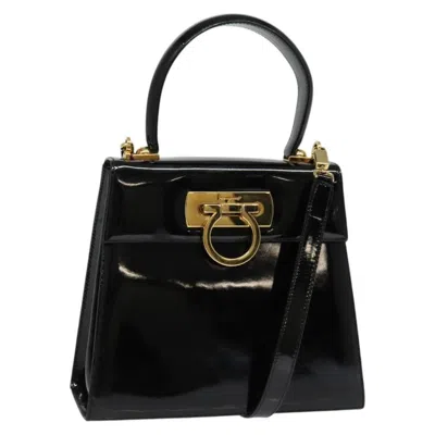 Pre-owned Ferragamo Gancini Convertible Top Handle Bag Patent Leather Patent_leather Handbag () In Black