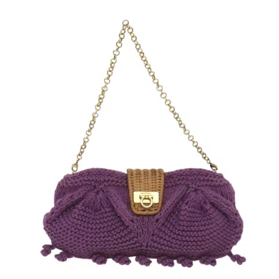 Pre-owned Ferragamo Gancini Cotton Shoulder Bag () In Purple