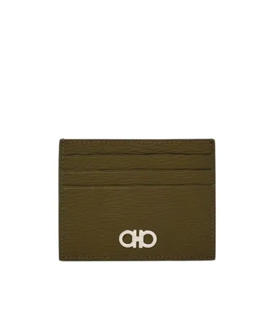 Ferragamo Gancini Credit Card Holder In New Olive Caffe