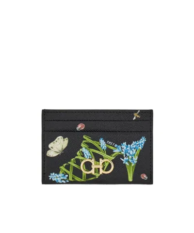 Ferragamo Gancini Leather Card Holder In Black