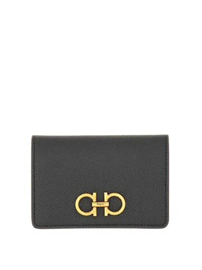 Ferragamo Gancini Leather Card Holder In Black