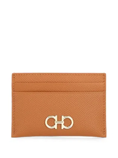 Ferragamo Gancini Credit Card Holder In Brown