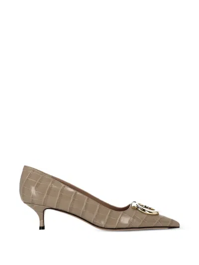 Ferragamo Gancini Croc-effect Pumps In Neutral