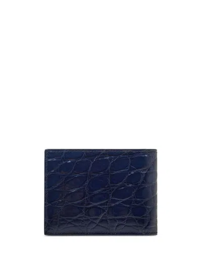 Ferragamo Gancini Crocodile-embossed Wallet In Blue
