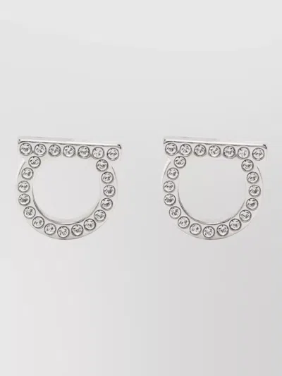 Ferragamo Gancini Crystal Circular Stud Earrings In Metallic