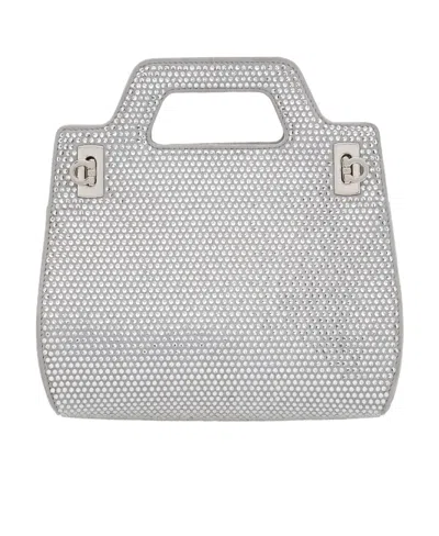 Ferragamo Gancini Crystal Decoration Small Single Shoulder Bag In Gray
