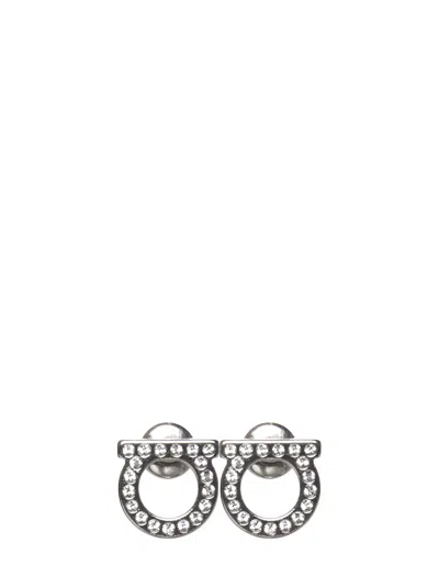 Ferragamo Gancini Crystal Earrings In Silver