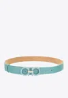 Ferragamo Gancini Crystal-embellished Buckle Belt In Turquoise