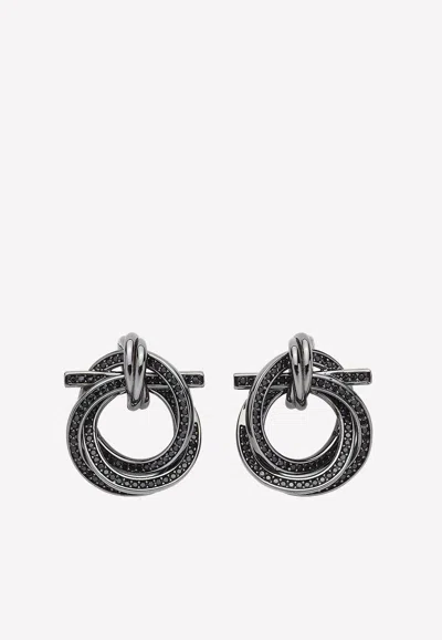 Ferragamo Gancini Crystal-embellished Earrings In Black