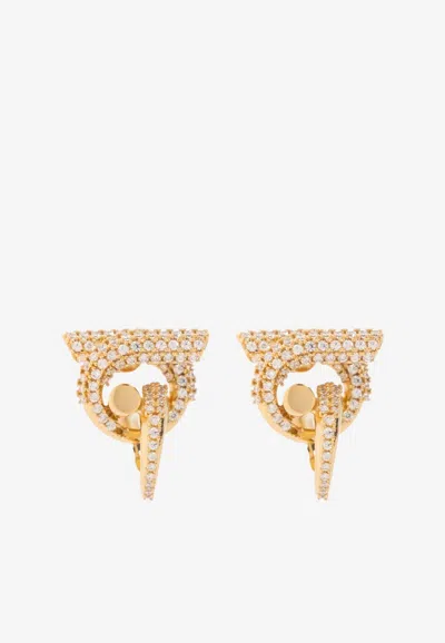 Ferragamo Gancini Crystal Embellished Earrings In Gold