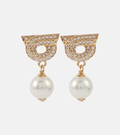Ferragamo Gancini Crystal-embellished Earrings In Gold