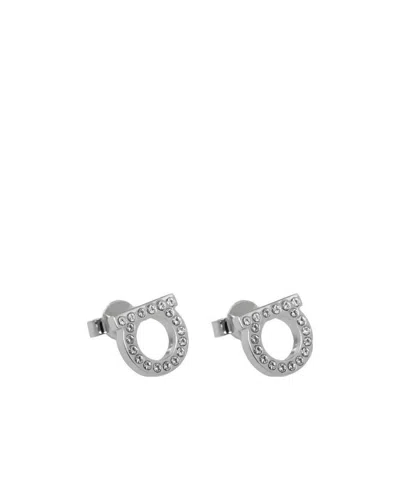 Ferragamo Gancini Crystal Embellished Stud Earrings In White