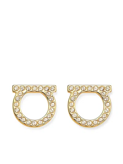 Ferragamo Gancini Crystal-embellishment Earrings In Gold