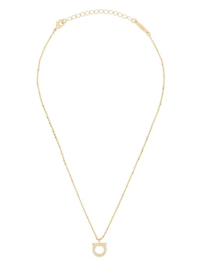 Ferragamo Gancini Crystal Necklace In Gold