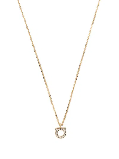 Ferragamo Gancini Crystal Necklace In Gold