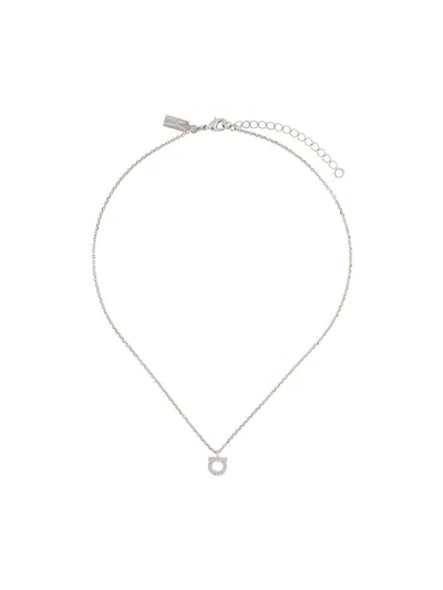 Ferragamo Gancini Crystal Necklace In Metallic