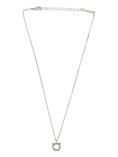 Ferragamo Gancini Crystal Necklace In Silver