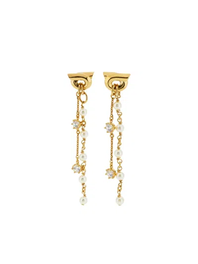 Ferragamo Gancini Crystal Pearl Earrings In Gold