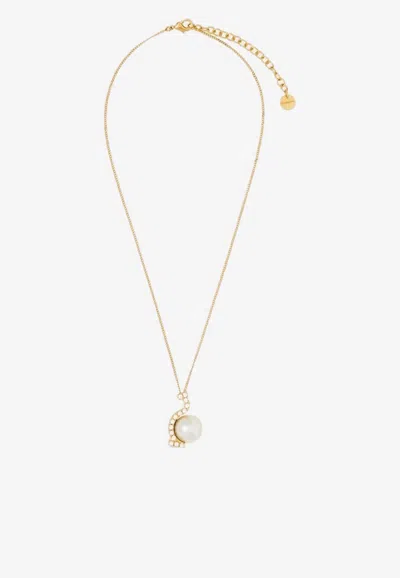 Ferragamo Gancini Crystal Pendant Chain Necklace In Gold