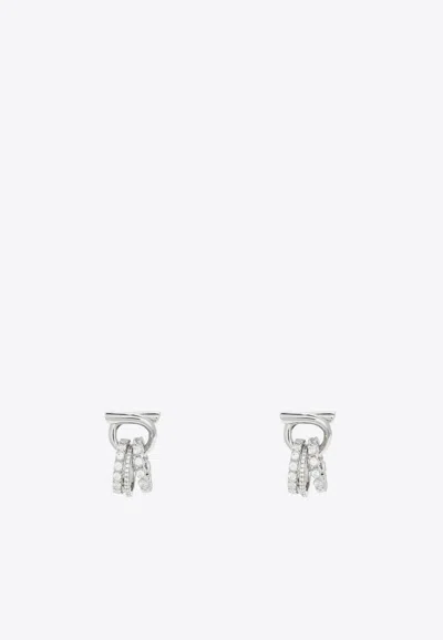 Ferragamo Gancini Crystal Ring Drop Earrings In Silver