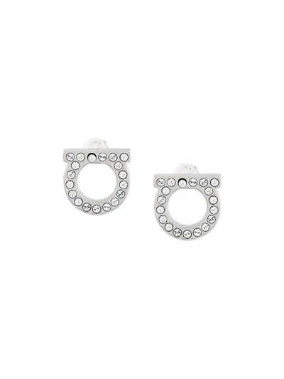 Ferragamo Gancini Crystal Small Earrings In Silver