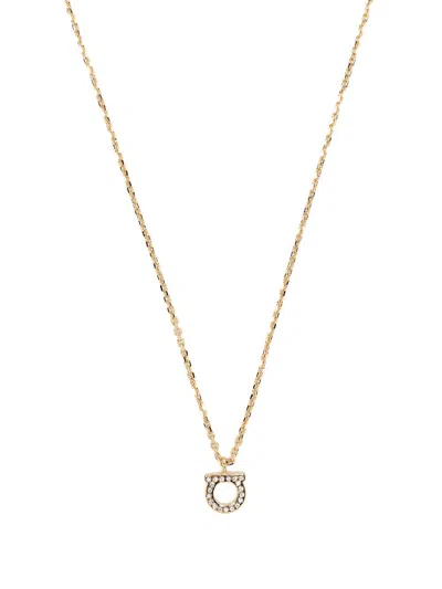 Ferragamo Crystal-embellished Gancini Necklace In Gold
