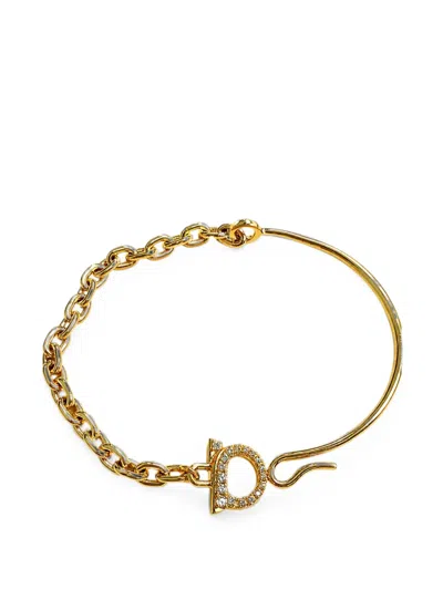 Ferragamo Gancini Crystal-embellished Bracelet In Gold