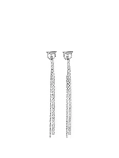 Ferragamo Gancini Crystal-embellished Drop Earrings In Silver