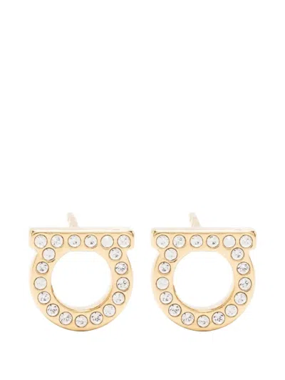 Ferragamo Gancini Crystal-embellished Earrings In Green