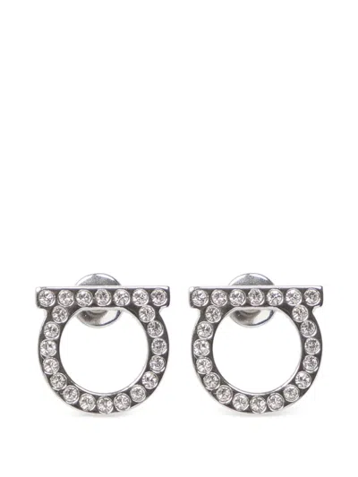 Ferragamo Gancini Crystal-embellished Earrings In Metallic