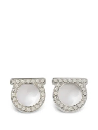 Ferragamo Gancini Crystal-embellished Earrings In Silver