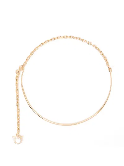Ferragamo Gancini Crystal-embellished Necklace In Gold