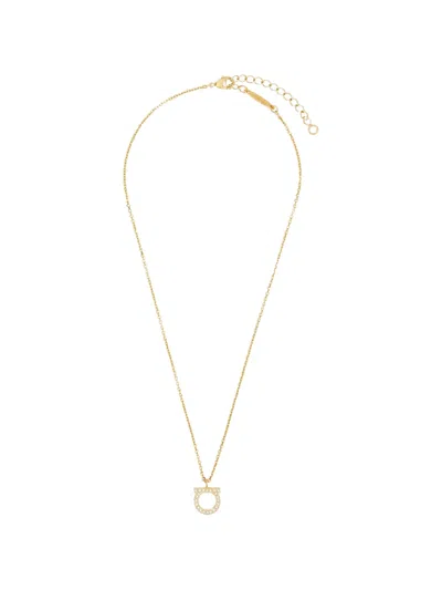 Ferragamo Gancini Crystal-embellished Necklace In Neutral