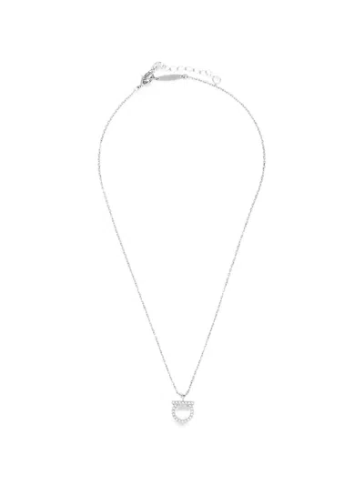 Ferragamo Gancini Crystal-embellished Necklace In Silver