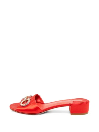 Pre-owned Ferragamo Gancini Crystal-embellished Sandals In Red