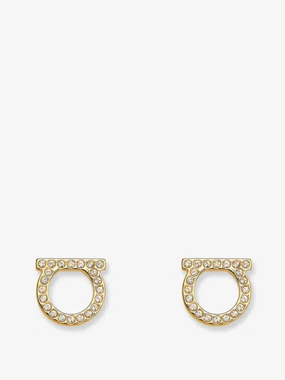 Ferragamo Gancini Crystals Brass Earrings In Gold