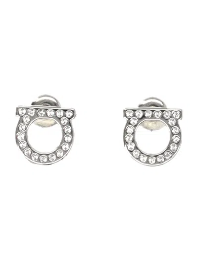 Ferragamo Gancini Crystals Large Earrings In Silver